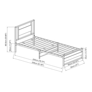 Letto in Acciaio con Materasso a Schiuma Fredda 200x140/180/90 cm Letto in Stile Moderno con Elementi Decorativi in Effetto Legno di Color Noce  - Struttura Nera