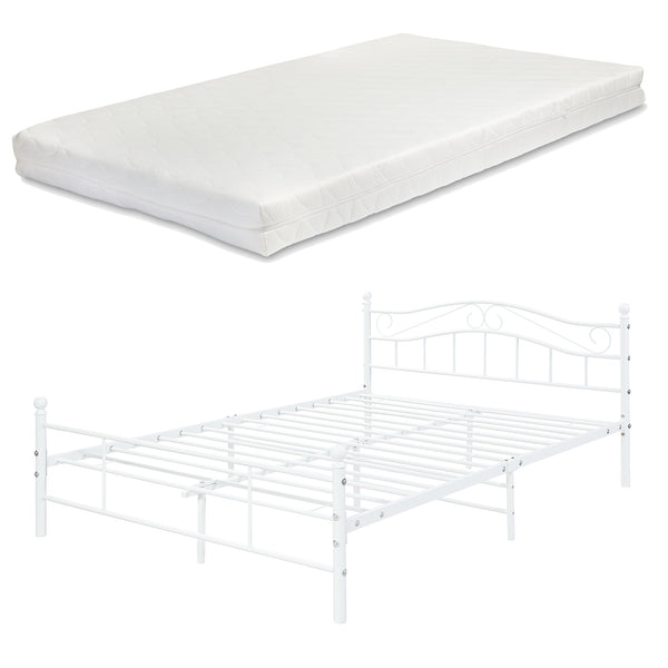 Letto Florenz in Acciaio con Testiera Decorativa e Materasso [en.casa]