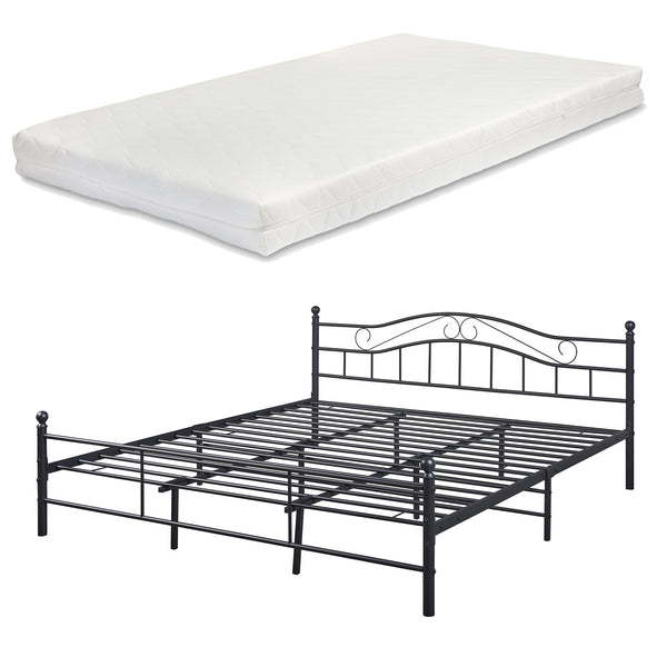 Letto Florenz in Acciaio con Testiera Decorativa e Materasso [en.casa]