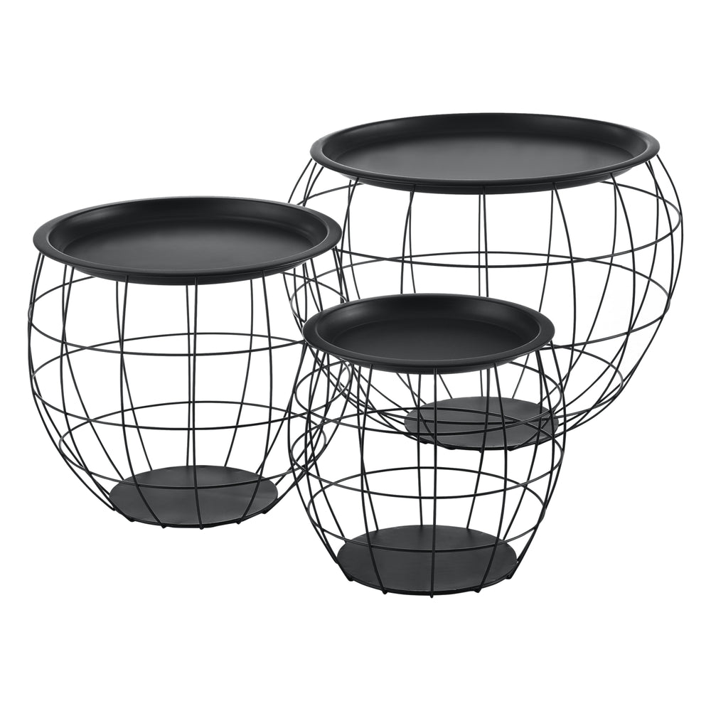 Tavolino da salotto Neman set da 3 cestini in metallo nero en.casa - premiumXL