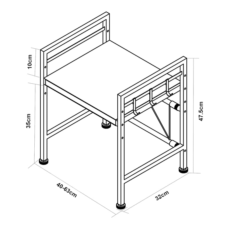 Schizzo in scala Scaffale per Microonde Sorsele Regolabile in Larghezza 40-63 cm Metallo - Nero [en.casa]