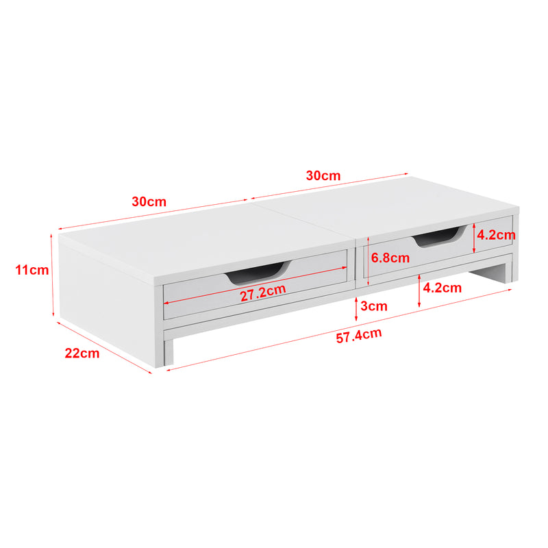 Schizzo in scala Supporto di Rialzo Monitor 'Marttila' Stand per 2 Schermi - Base con Cassetti - Vari Colori [en.casa] 