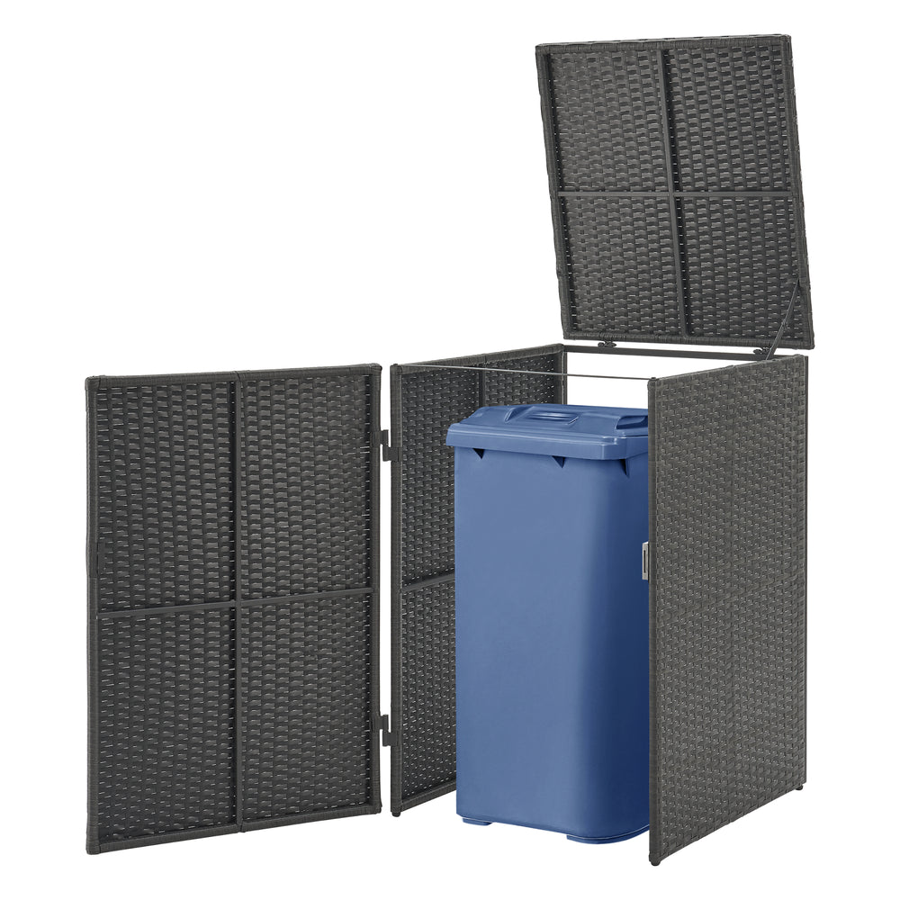Rivestimento per bidoni Widnau per 1/2 bidoni in polyrattan grigio scuro [en.casa] - premiumXL