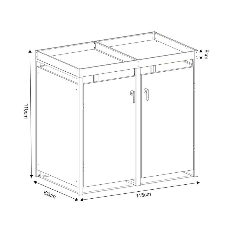 Schizzo in scala Deposito Bidoni di Rifiuti Valkeakoski Box per 1/2 Bidoni da 120 L - Antracite [en.casa]