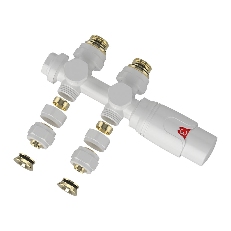 Schizzo in scala Kit Gloppen Valvole Termostatiche Multiblock per Termoarredi Bitubi - Vari Colori [neu.haus] 