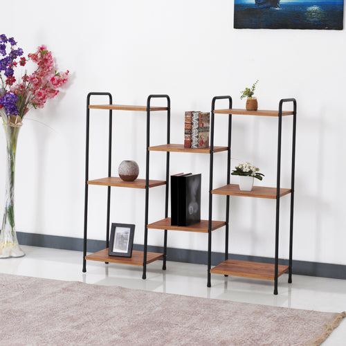 Libreria Birkerød con 8 ripiani 100 x 110 x 30 cm Nero / Effetto noce [en.casa]