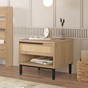 Comodino Kvænangen 43x54x45 cm effetto quercia/rattan [en.casa] - premiumXL