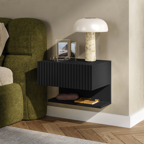 Comodino Sospeso da Parete Nand con Cassetto [en.casa]
