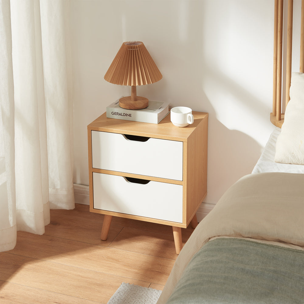 Comodino Bordkak con Cassetti - Effetto Rovere / Bianco [en.casa]