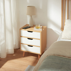 Comodino Bordkak con Cassetti - Effetto Rovere / Bianco [en.casa]