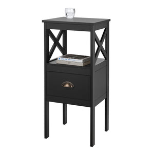 Tavolino da Divano 'Veteli' Comodino  Elegante con Cassetto e Piani di Appoggio - Nero [en.casa]