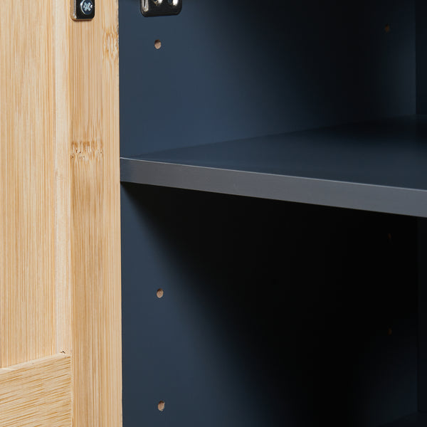Mobile Sottolavabo Svanes a 2 Ante in Bambù e Scomparti 70 x 60 x 30 cm - Grigio Scuro/Naturale [en.casa]