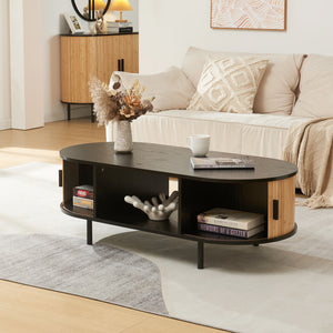 Tavolino Tvedestrand da Salotto con 2 Ante Scorrevoli in Bambù 120 x 55 x 40 cm [en.casa]