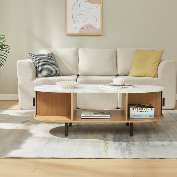 Tavolino Tvedestrand da Salotto con 2 Ante Scorrevoli in Bambù 120 x 55 x 40 cm [en.casa]