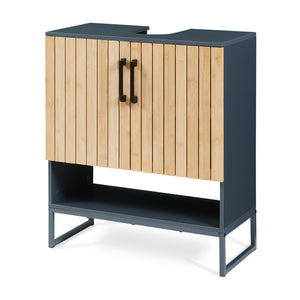 Mobile lavabo 'Svanes' 70 x 60 x 30 cm Frontale in bambù Struttura metallica grigio scuro/naturale