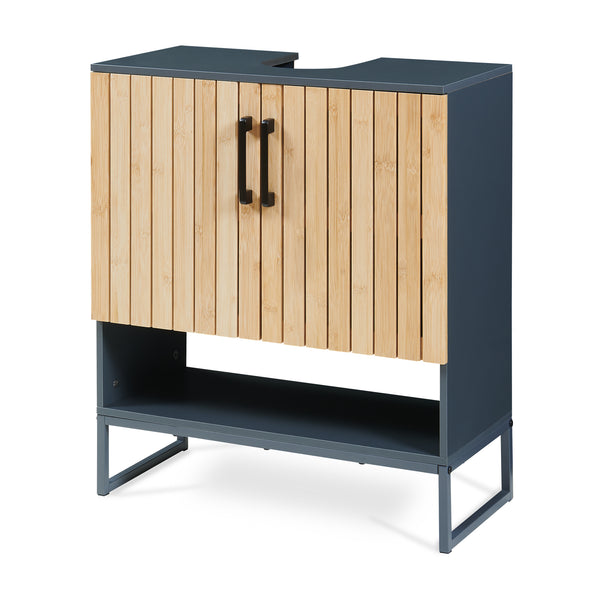 Mobile lavabo 'Svanes' 70 x 60 x 30 cm Frontale in bambù Struttura metallica grigio scuro/naturale