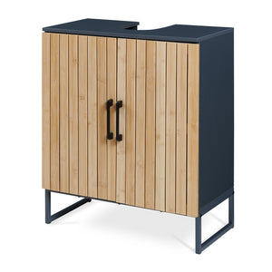 Mobile Sottolavabo Svanes a 2 Ante in Bambù e Scomparti 70 x 60 x 30 cm - Grigio Scuro/Naturale [en.casa]