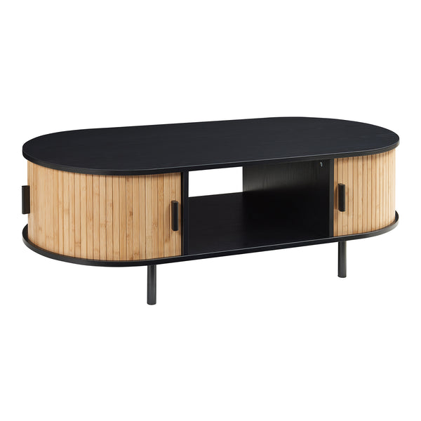 Tavolino Tvedestrand da Salotto con 2 Ante Scorrevoli in Bambù 120 x 55 x 40 cm [en.casa]