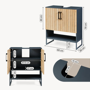Mobile lavabo 'Svanes' 70 x 60 x 30 cm Frontale in bambù Struttura metallica grigio scuro/naturale