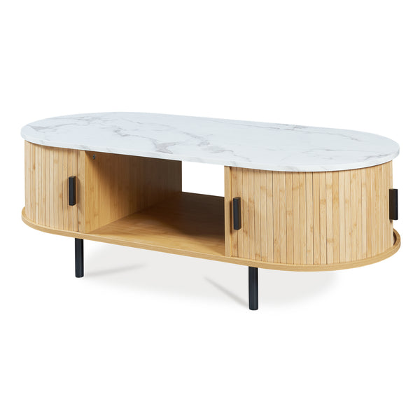 Tavolino Tvedestrand da Salotto con 2 Ante Scorrevoli in Bambù 120 x 55 x 40 cm [en.casa]