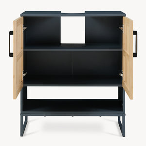 Mobile lavabo 'Svanes' 70 x 60 x 30 cm Frontale in bambù Struttura metallica grigio scuro/naturale
