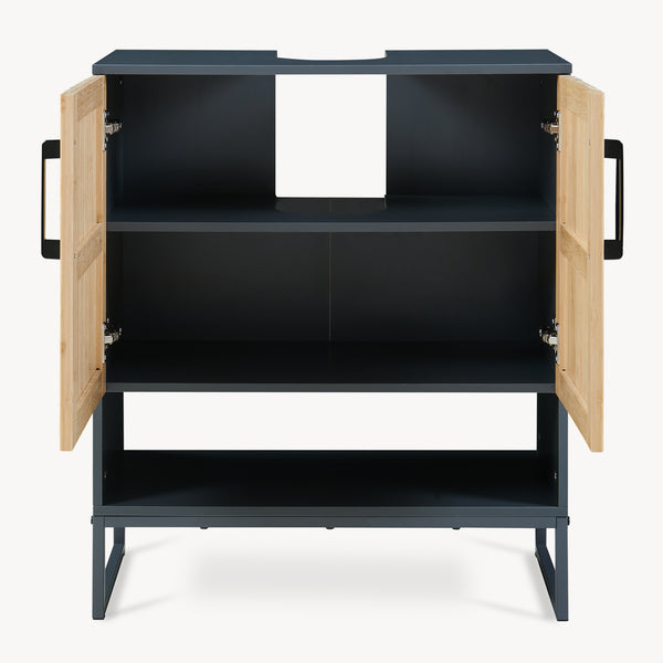 Mobile lavabo 'Svanes' 70 x 60 x 30 cm Frontale in bambù Struttura metallica grigio scuro/naturale