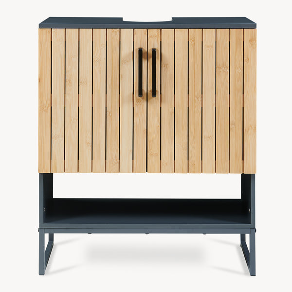 Mobile lavabo 'Svanes' 70 x 60 x 30 cm Frontale in bambù Struttura metallica grigio scuro/naturale