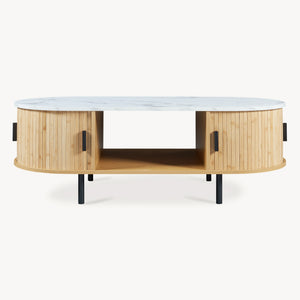 Tavolino Tvedestrand da Salotto con 2 Ante Scorrevoli in Bambù 120 x 55 x 40 cm [en.casa]