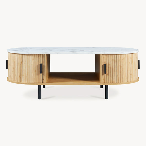 Tavolino Tvedestrand da Salotto con 2 Ante Scorrevoli in Bambù 120 x 55 x 40 cm [en.casa]