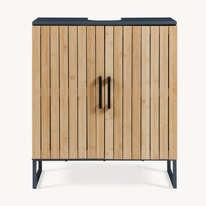 Mobile Sottolavabo Svanes a 2 Ante in Bambù e Scomparti 70 x 60 x 30 cm - Grigio Scuro/Naturale [en.casa]