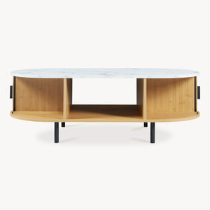Tavolino Tvedestrand da Salotto con 2 Ante Scorrevoli in Bambù 120 x 55 x 40 cm [en.casa]