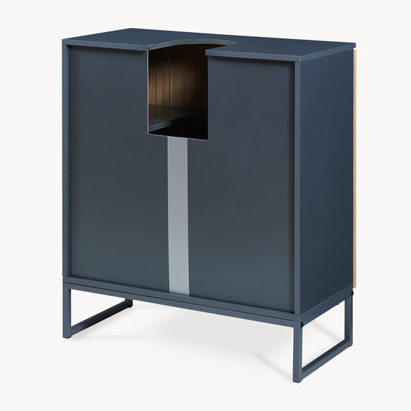 Mobile Sottolavabo Svanes a 2 Ante in Bambù e Scomparti 70 x 60 x 30 cm - Grigio Scuro/Naturale [en.casa]