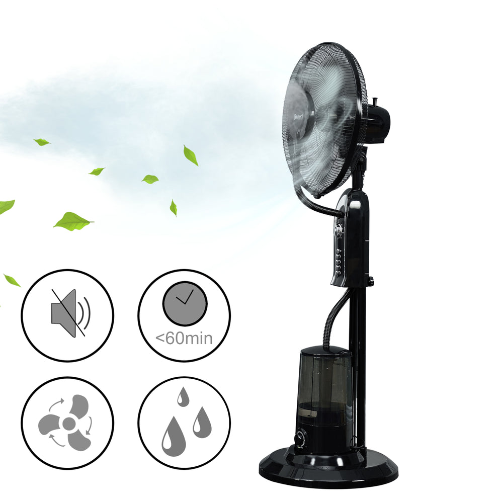 Ventilatore a Piantana con Nebulizzatore con 3 Velocitá e Modalitá Oscillazione con Inclinazione Testa Motore 75W Timer a 60 min. - Nero