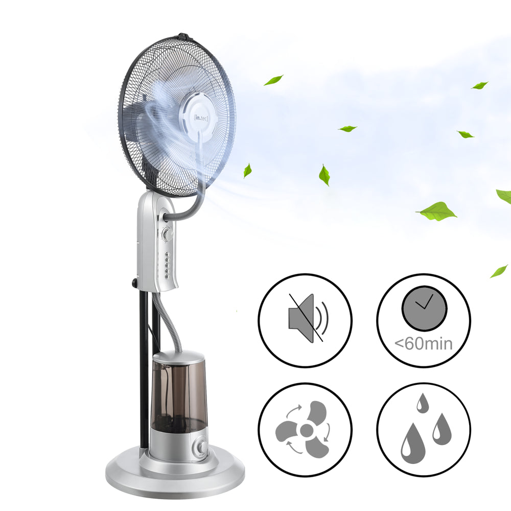 Ventilatore a Piantana con Nebulizzatore Regolabile - 3 Velocitá, Modalitá Oscillazione, Testa Inclinabile - Motore 75W Timer a 60 min. - Vari Colori