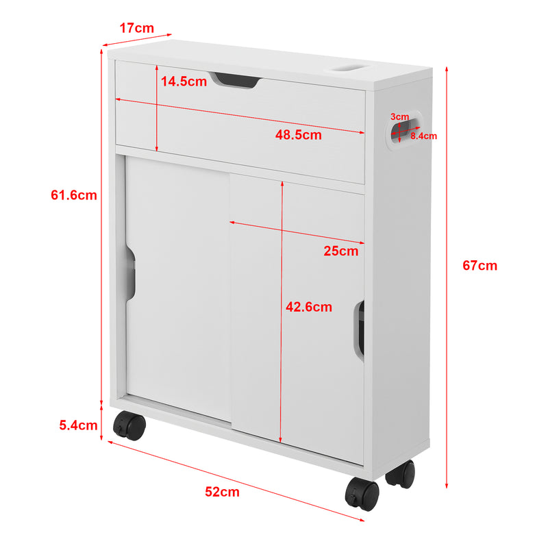 Schizzo in scala Mobile da Terra Kempele con Ante e 4 Ruote per Bagno 67x52x17 cm [en.casa]