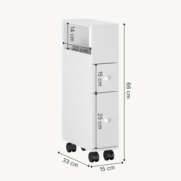 Mobile da Bagno Broreynna a Rotelle con 2 Cassetti 66 x 15 x 33 cm [en.casa]