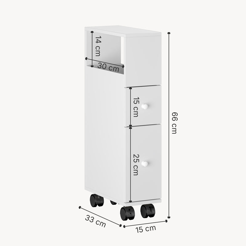 Schizzo in scala Mobile da Bagno Broreynna a Rotelle con 2 Cassetti 66 x 15 x 33 cm [en.casa]