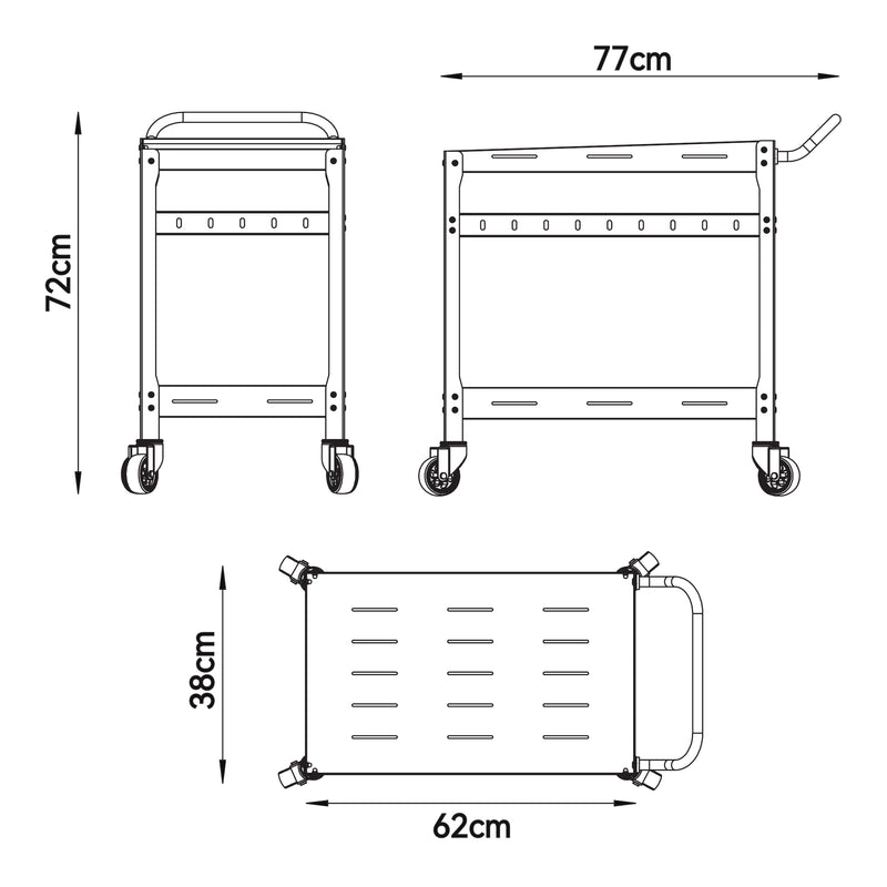 Schizzo in scala Carrello Portavivande Bard in Acciaio con 2 Ripiani e Ruote 72x77x38 cm - casa.pro