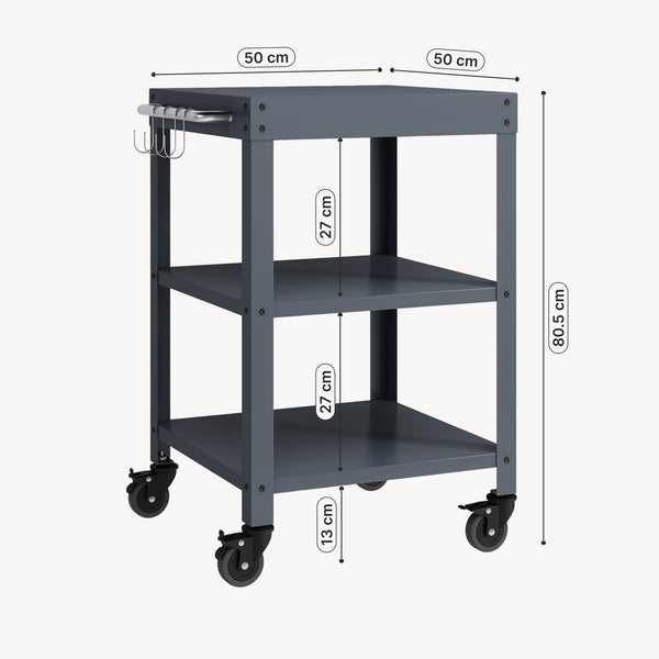 Carrello Portavivande Bolognano di Servizio a 3 Ripiani 81x50x50 cm - casa.pro