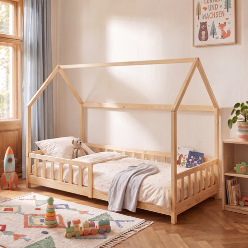 Letto Casetta Hesel per Cameretta con Sponda Stile Montessori in Legno di Pino [en.casa]