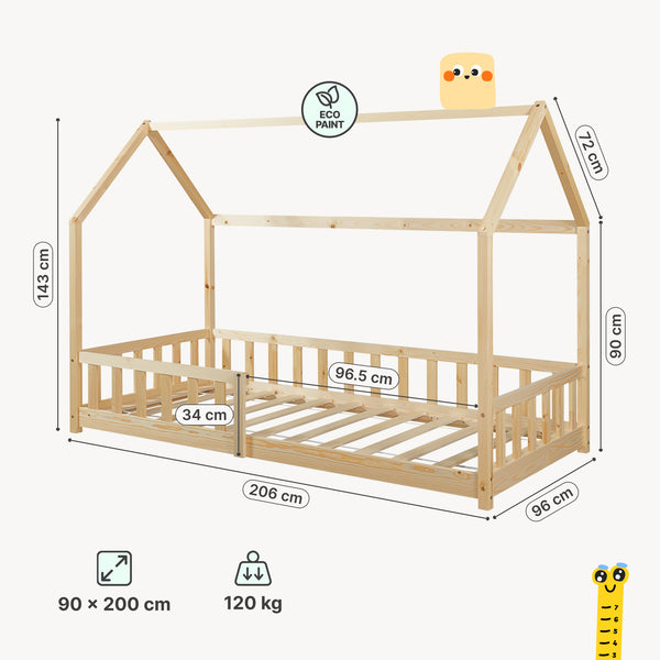 Letto Casetta Hesel per Cameretta con Sponda Stile Montessori in Legno di Pino [en.casa]