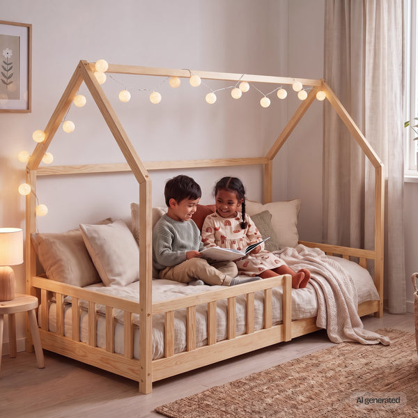 Letto Casetta Hesel per Cameretta con Sponda Stile Montessori in Legno di Pino [en.casa]