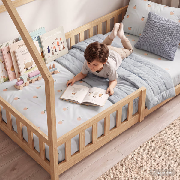 Letto Casetta Hesel per Cameretta con Sponda Stile Montessori in Legno di Pino [en.casa]