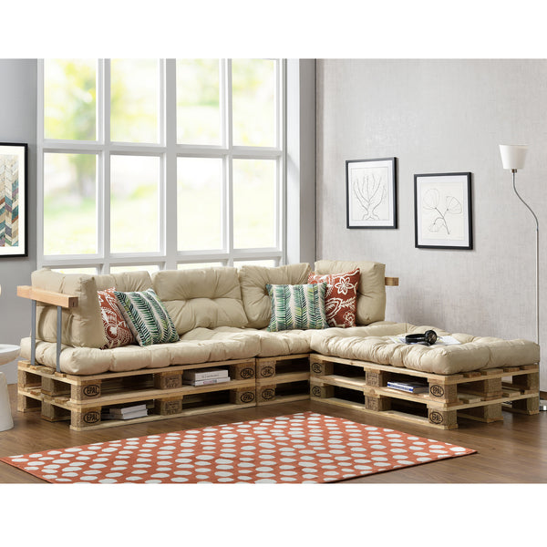 Set di Cuscini per Mobili in Pallet / Bancale EPAL Composti di 3 Cuscini di Seduta e 5 Cuscini Schienali - Impermeabili, Trapuntati, Imbottiti - Vari Colori