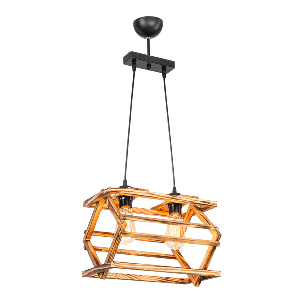 Lampada a Sospensione 'Kettering' con 2 o 3 Fonti di Luce - Paralume a Gabbia in Legno - Nero/Legno Naturale [lux.pro]