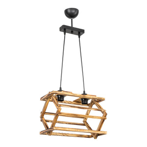Lampada a Sospensione 'Kettering' con 2 o 3 Fonti di Luce - Paralume a Gabbia in Legno - Nero/Legno Naturale [lux.pro]