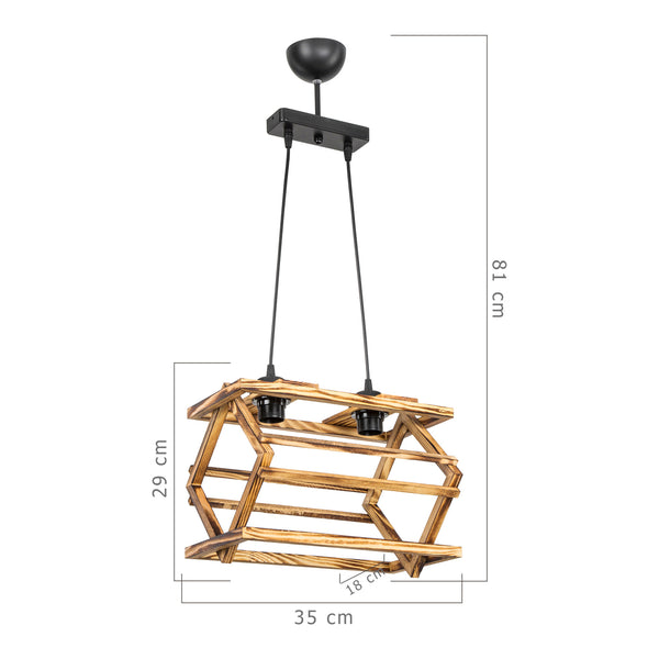 Lampada a Sospensione 'Kettering' con 2 o 3 Fonti di Luce - Paralume a Gabbia in Legno - Nero/Legno Naturale [lux.pro]