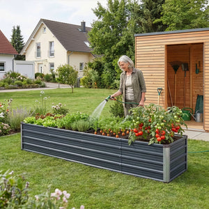 Aiuola Alta da Giardino 'Nijmegen' in Acciaio Fioriera con Divisore - Antracite [en.casa]