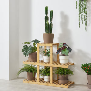 Scaffale Portapiante 'Halsua' a 3 Ripiani - Organizzatore Domestico Multiuso in Bambù [en.casa] 