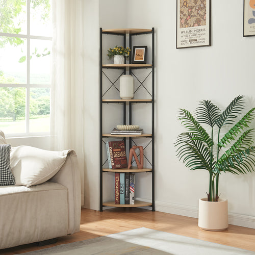 Pflanzregal Ulfborg 6 Ablagen 160x30x30 cm Schwarz/Eicheoptik [en.casa] - premiumXL